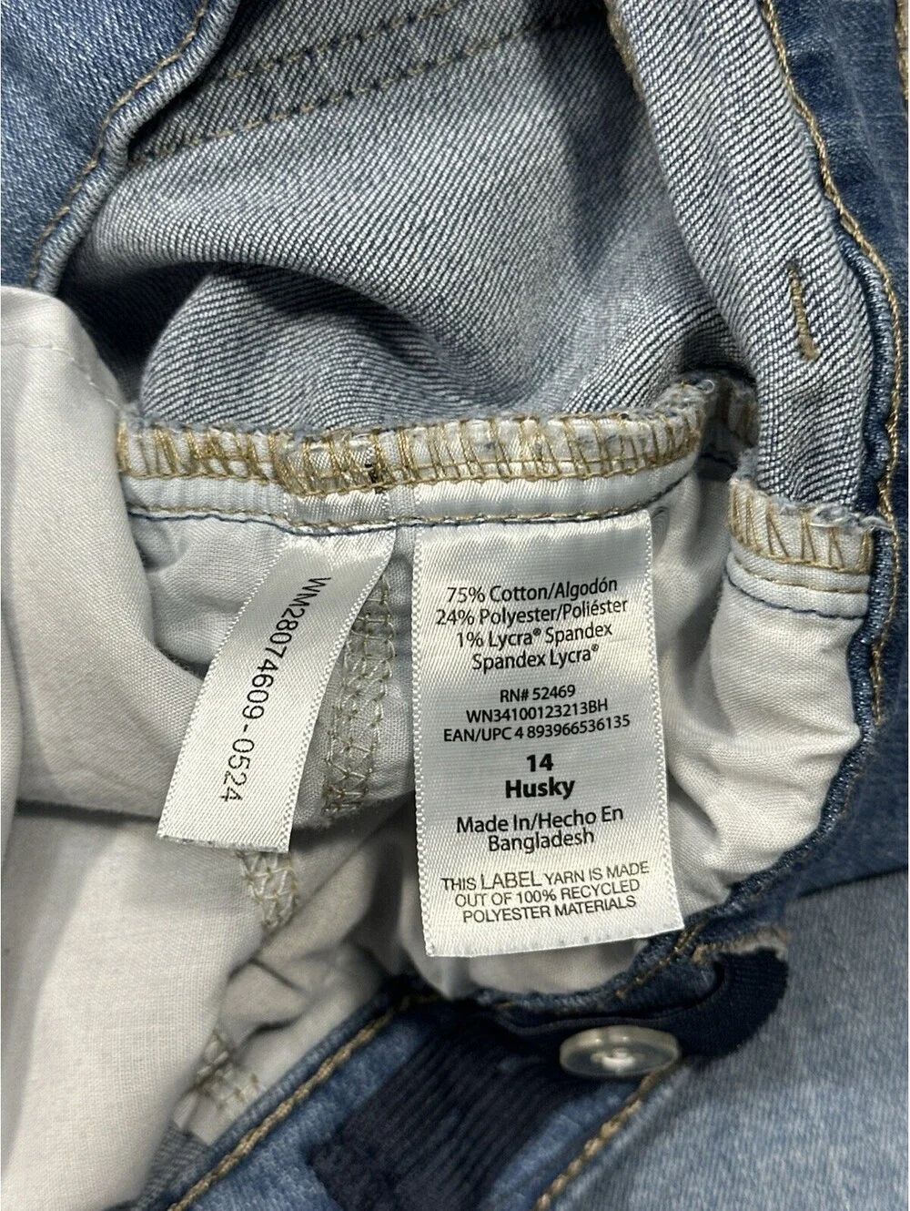 Wonder Nation Boys Jeans Size 30x25.5 Husky Straight Blue Denim Adjustable Waist